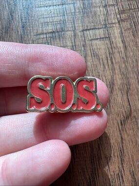 S.O.S. Enamel Lapel Pin - Coral Red Accent